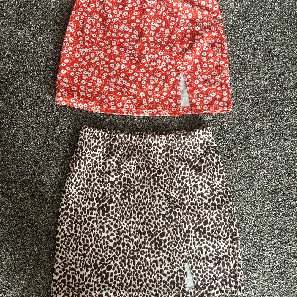 Orange Floral and Leopard Print Mini Skirt Set